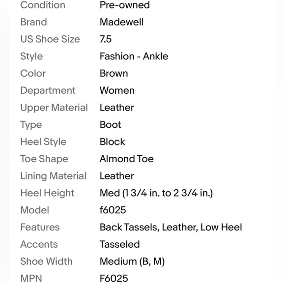 Preloved Madewell Et Sezane Low Heel Tassel boots 7.5 english saddle f6025 $268 - Picture 9 of 9